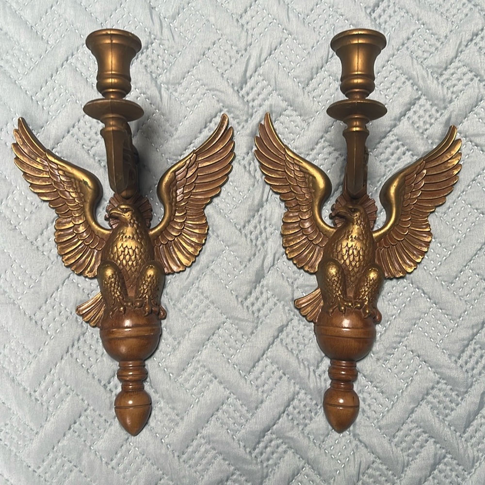 🦅 Pair Of Vintage Syroco Resin Eagle Candle Wall Scones 🕯️